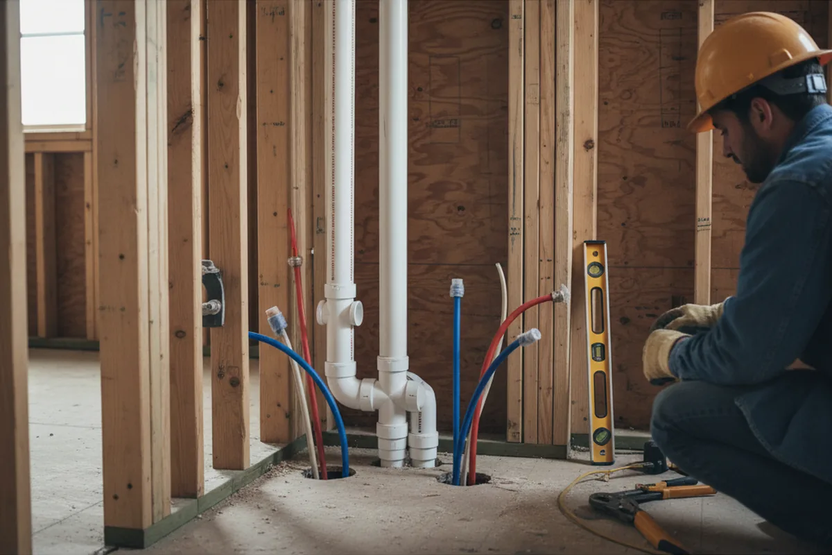 Drain and supply rough-in during Sump Pump Repair in Kidder